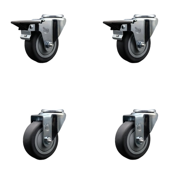Service Caster 3.5'' Thermo Rubber Wheel Swivel Bolt Hole Caster Set with 2 Posi Lock Brakes, 4PK SCC-BH20S3514-TPRB-PLB-2-S-2 - main